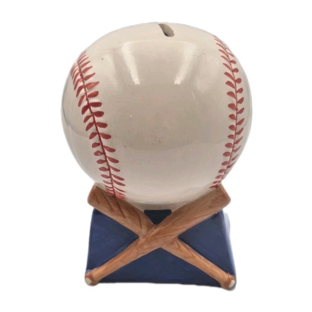 Vintage Ceramic Baseball Coin Bank with Stopper 6.5x5" Century Products